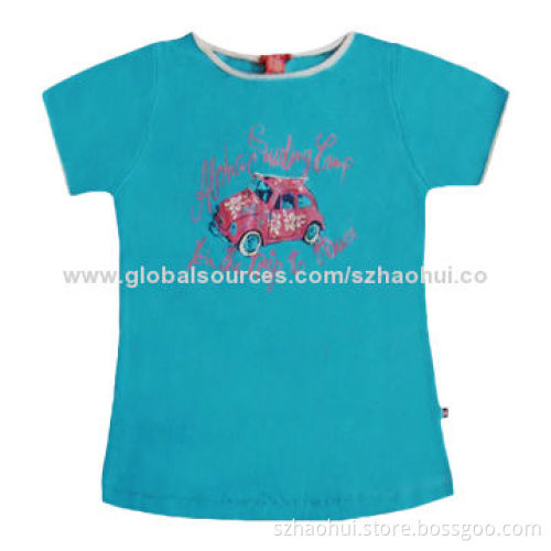 Girls' Pretty T-shirt with Silkscreen Printing, 100% Cotton, XS-3XL Sizes, Color Can be Customized